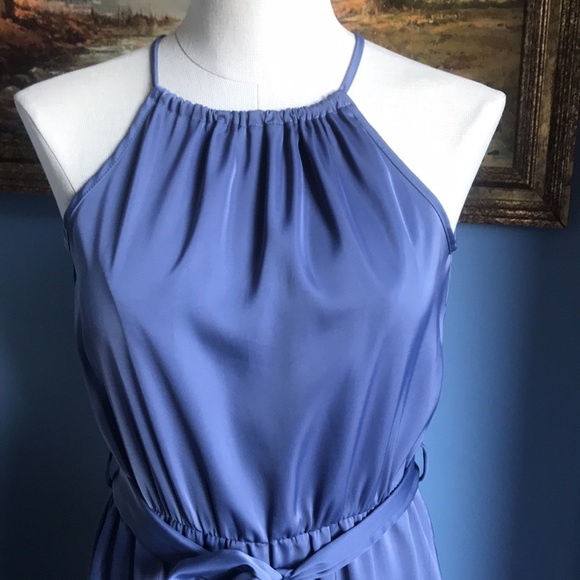 Fashion bluish gray asymmetric halter layered ruffled party maxi dress size S - Picture 4 of 15